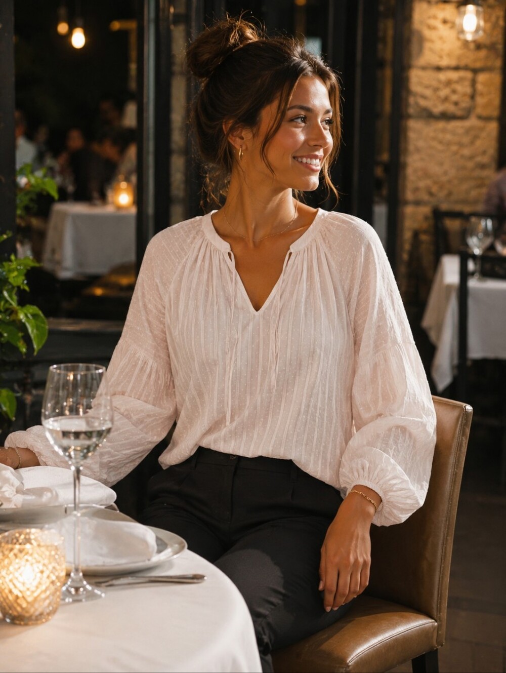 Calson Light Pink Striped Peasant Blouse - Women